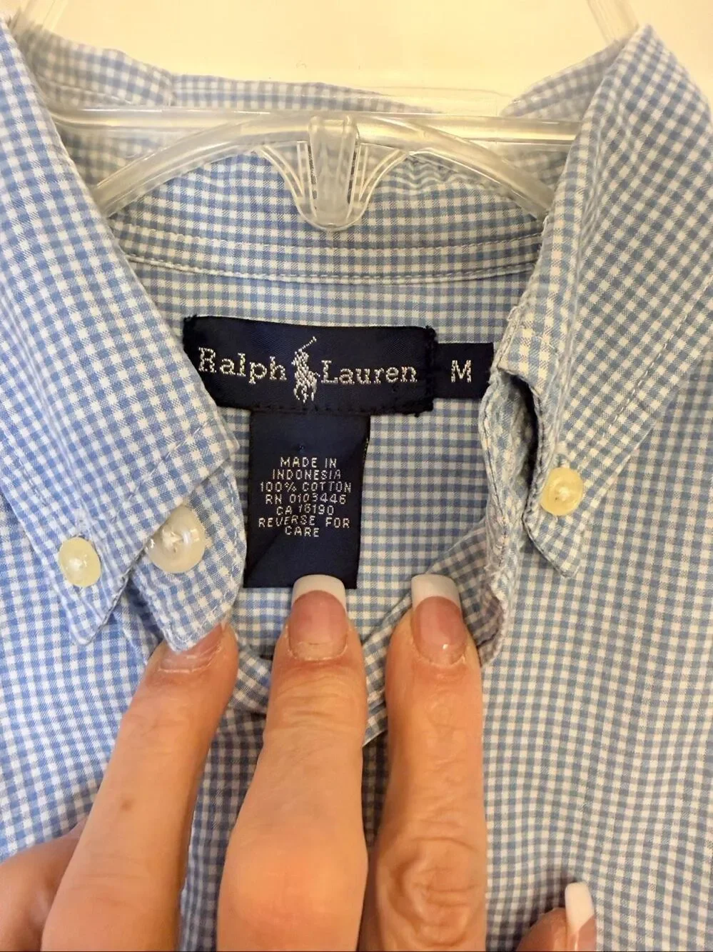 Ralph Lauren Boys Blue/White Gingham Check Button Down Shirt Medium Iconic Pony